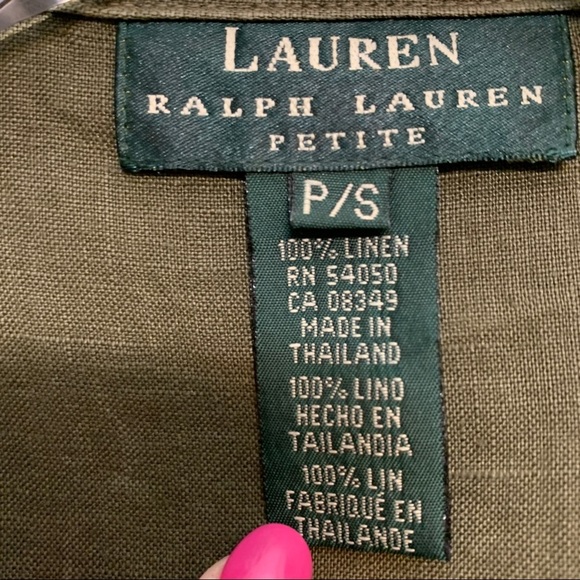 Lauren Ralph Lauren Linen Army Green Size Petite Small Top - Picture 3 of 7